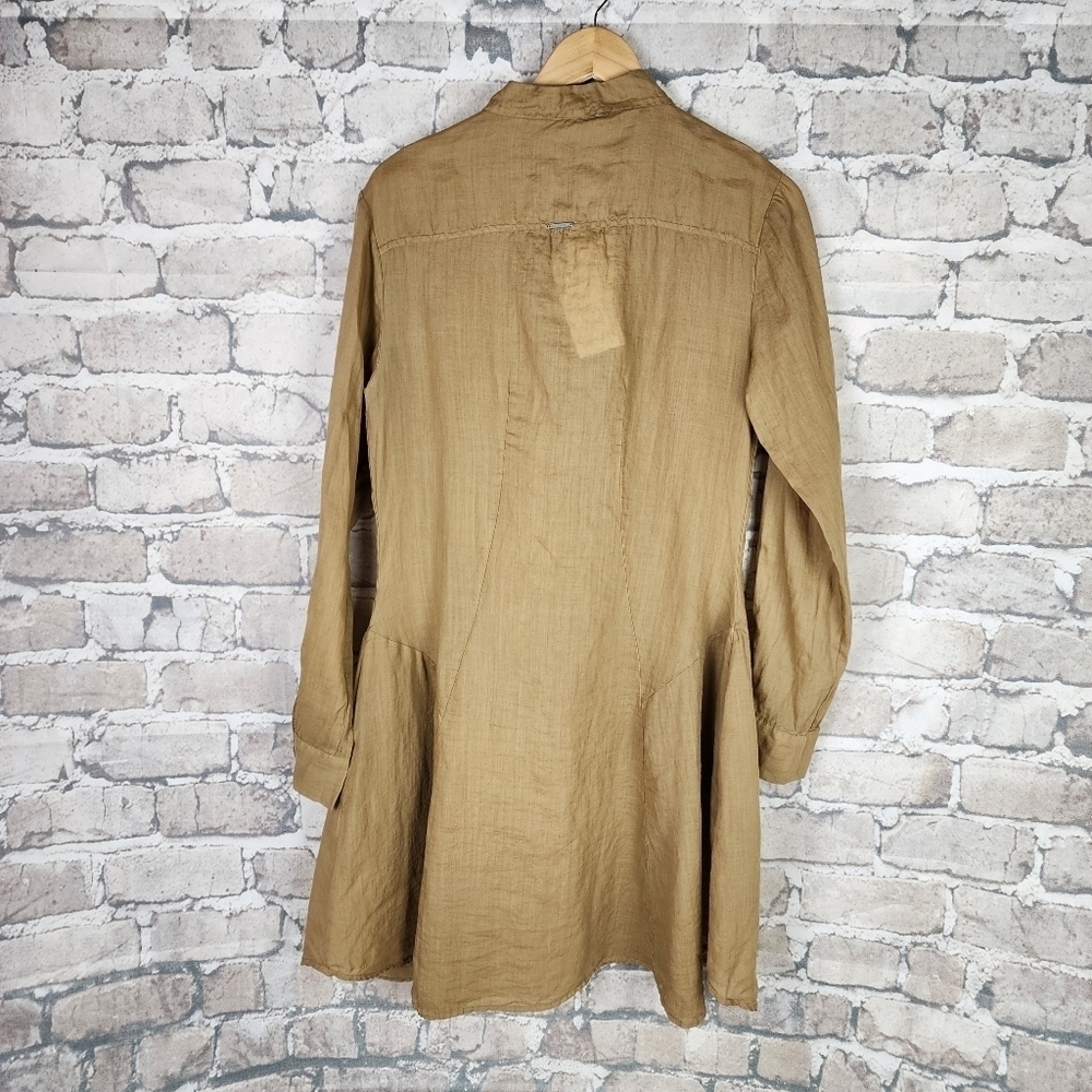ottod'ame Button Front Fit and Flare Midi Shirt Dress Tan Ramie Size 10/12 - Picture 10 of 16